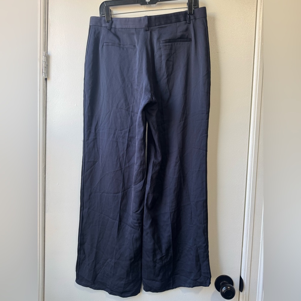 Theory 100% Silk Blue and Black Wide-Leg Trousers - Picture 6 of 11
